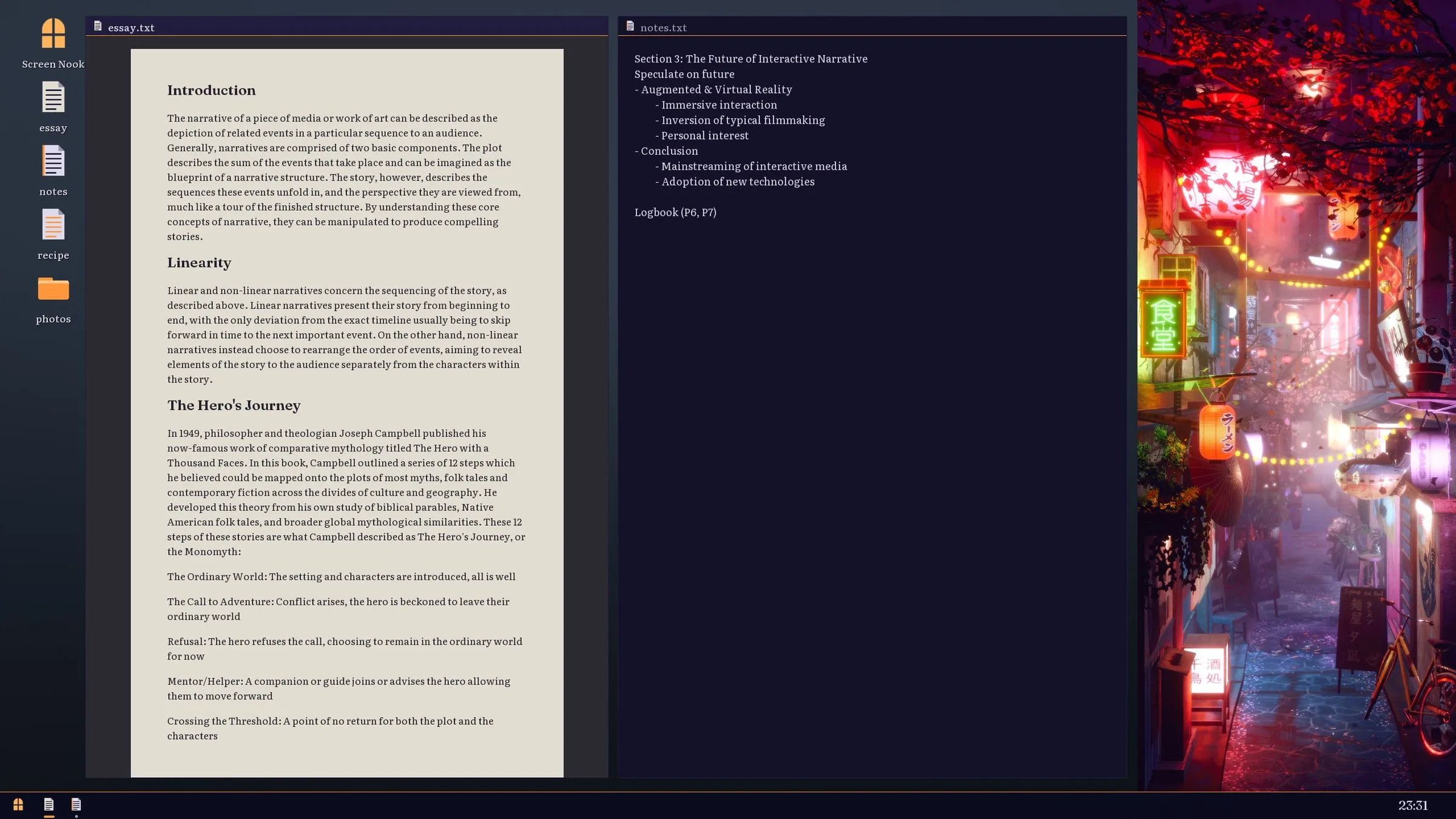 A finished essay beside the street at night