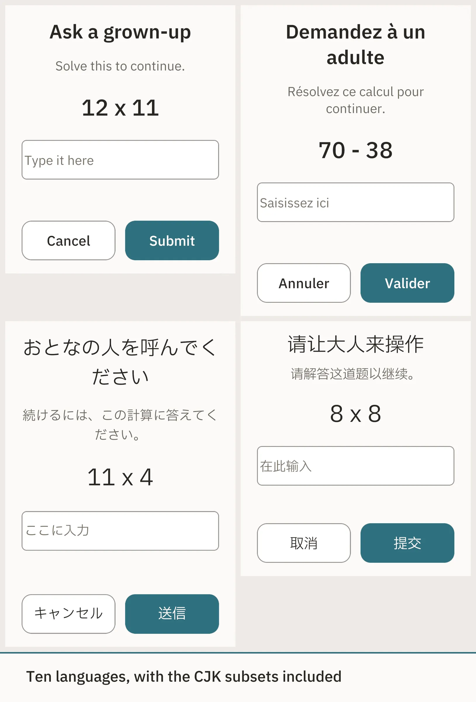 The maths gate in four languages
