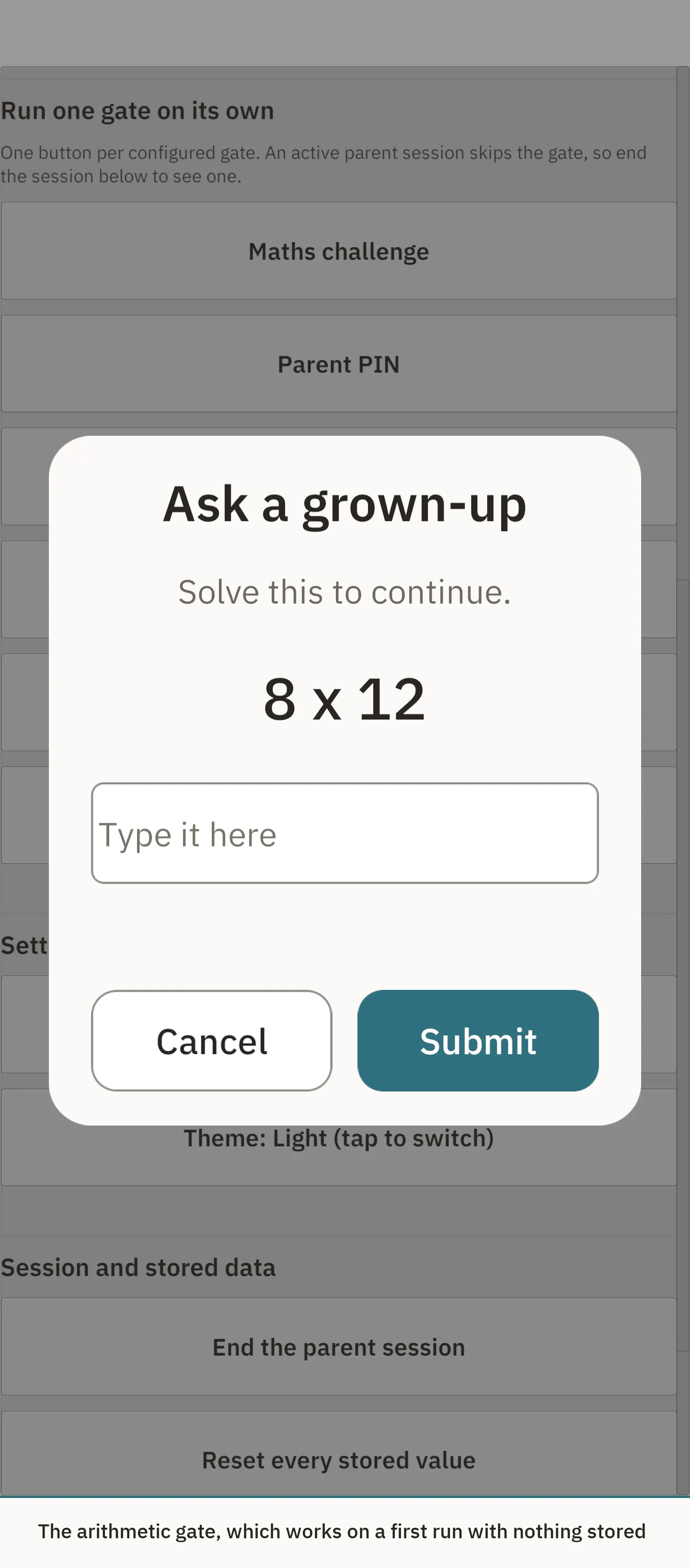 The maths gate in the light theme