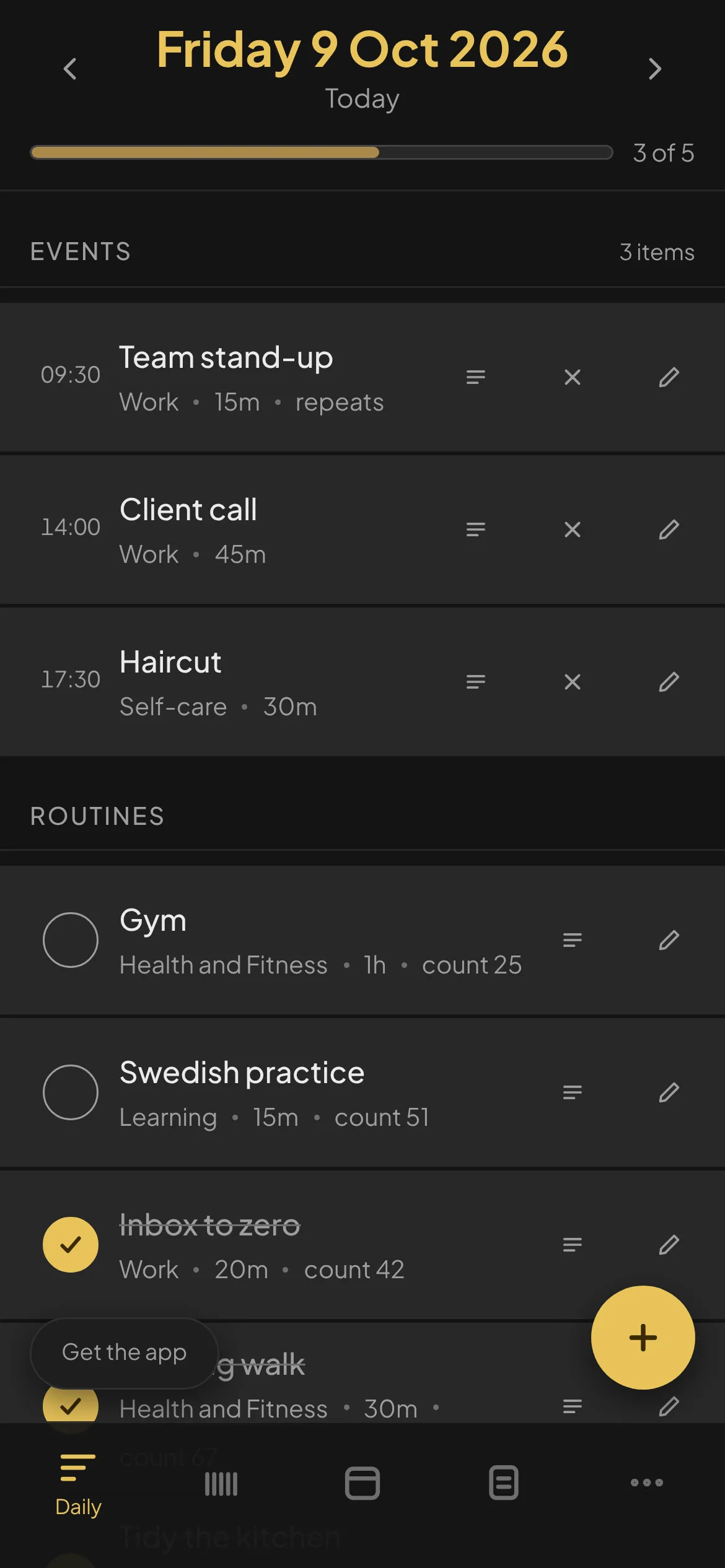 Daily view on a phone, Honey palette, dark
