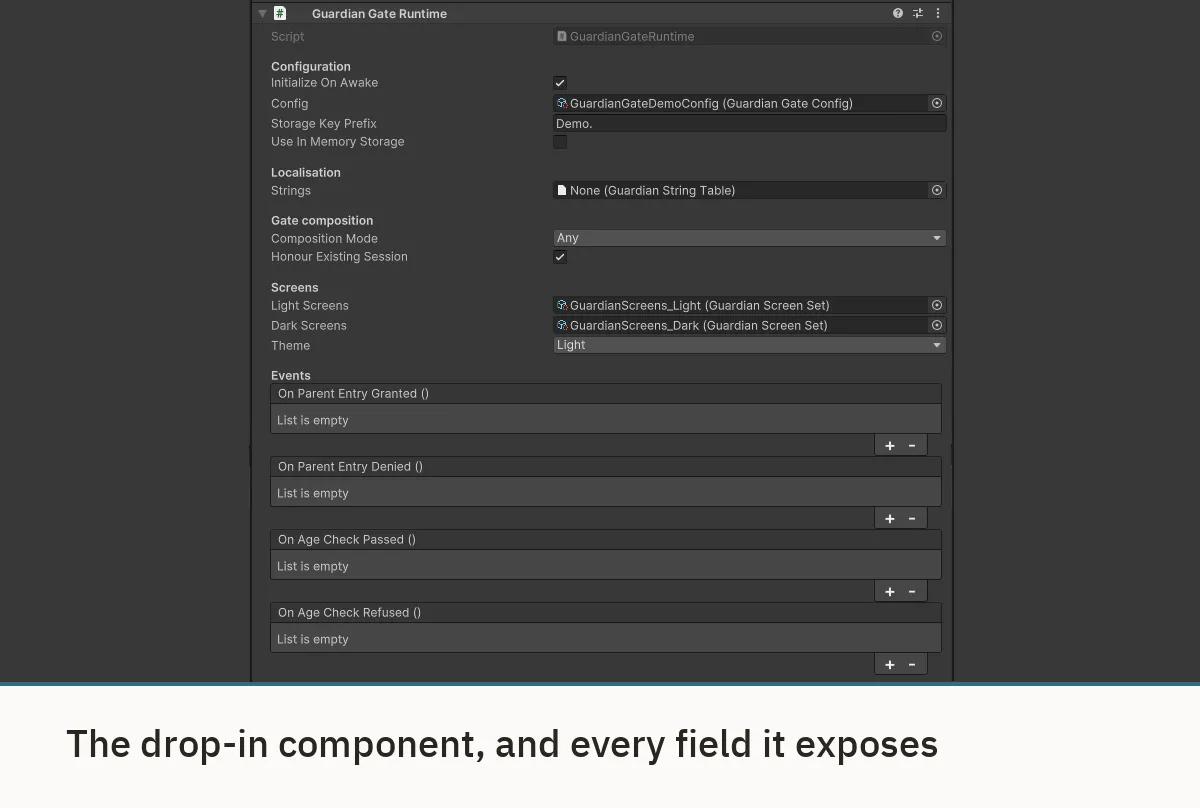 The runtime component in the inspector